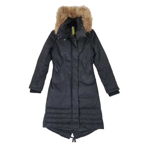Soia & Kyo Black Down Puffer Coat – Long Length with Fur-Trim Hood – Size XS - Picture 1 of 11